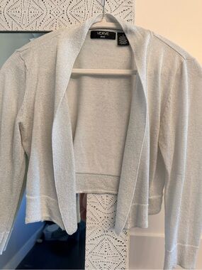 Verve Ami Silver Metallic Open-Front Cardigan